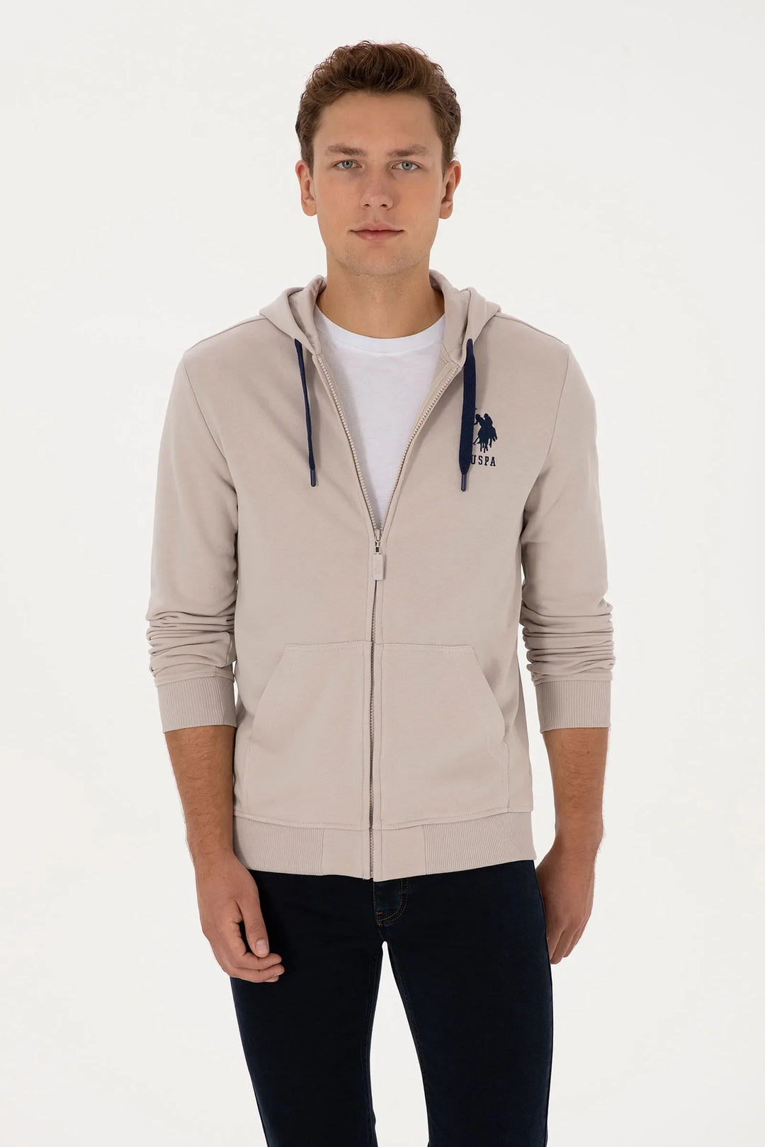 Stone Zip Up Hoodie With Logo