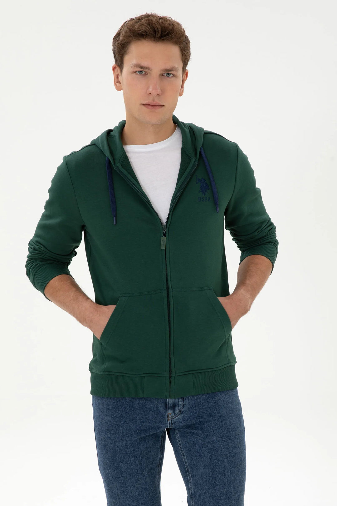 Dark Green Zip Up Hoodie With Logo