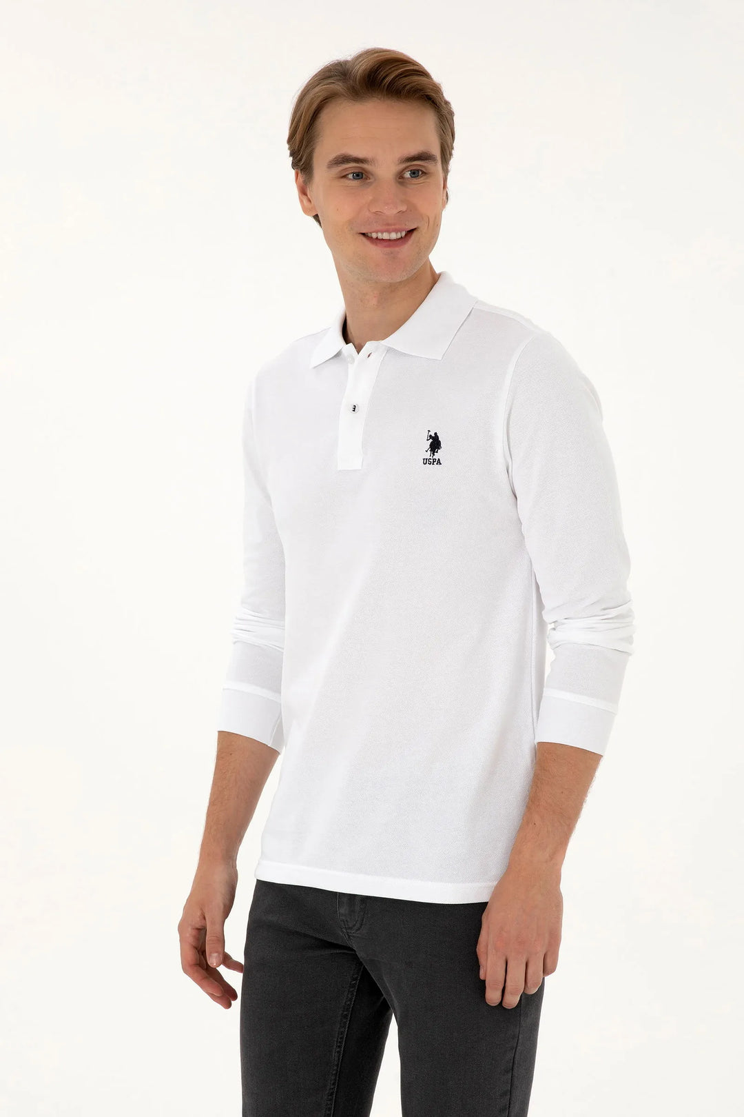 White Long Sleeve Polo Shirt