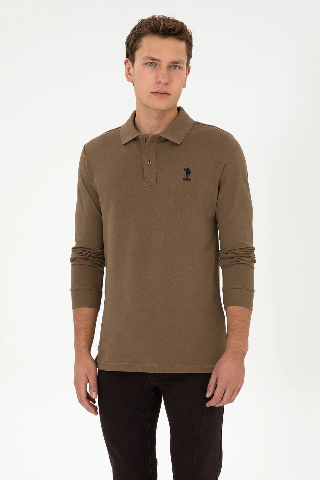 Khaki Long Sleeve Polo Shirt