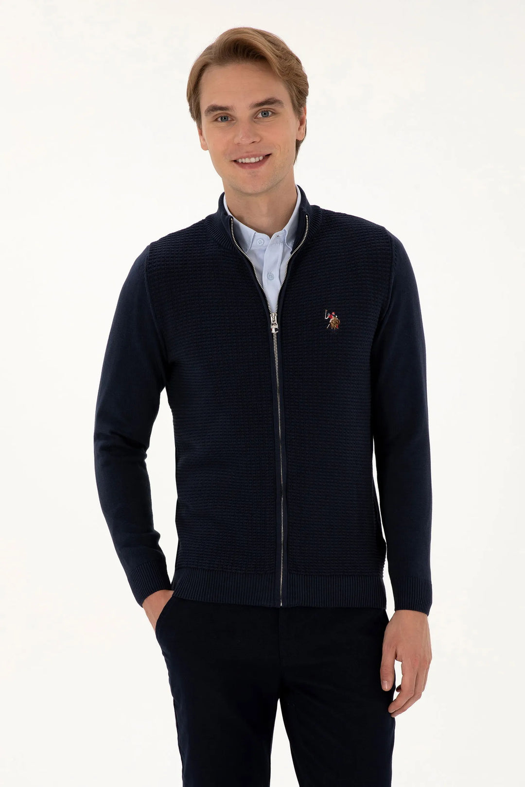 Navy Zip Up Cardigan