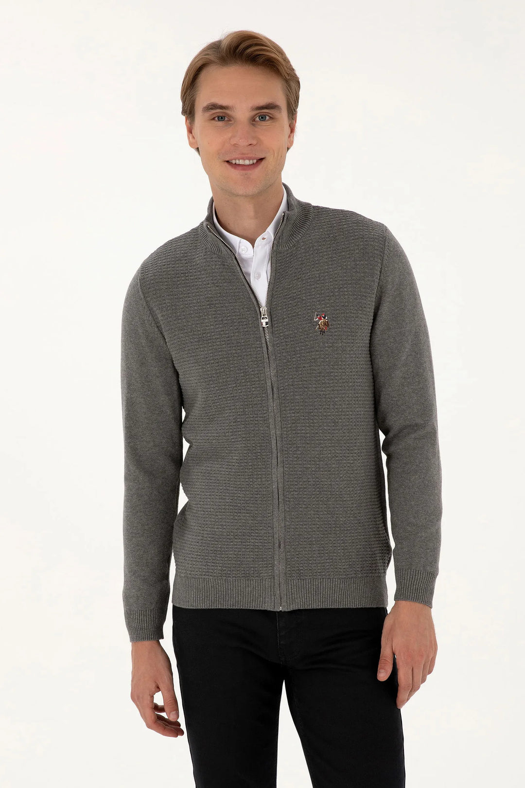 Grey Melange Knitting Cardigan
