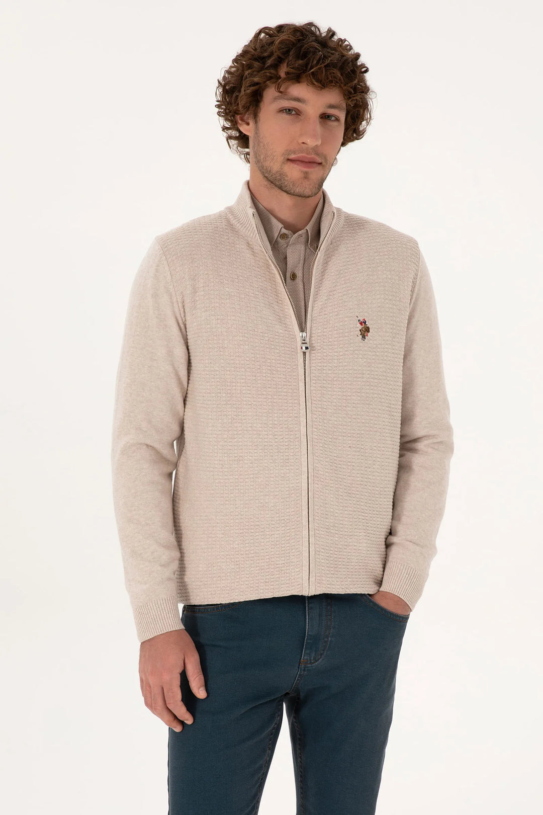 Stone Melange Zip Up Cardigan