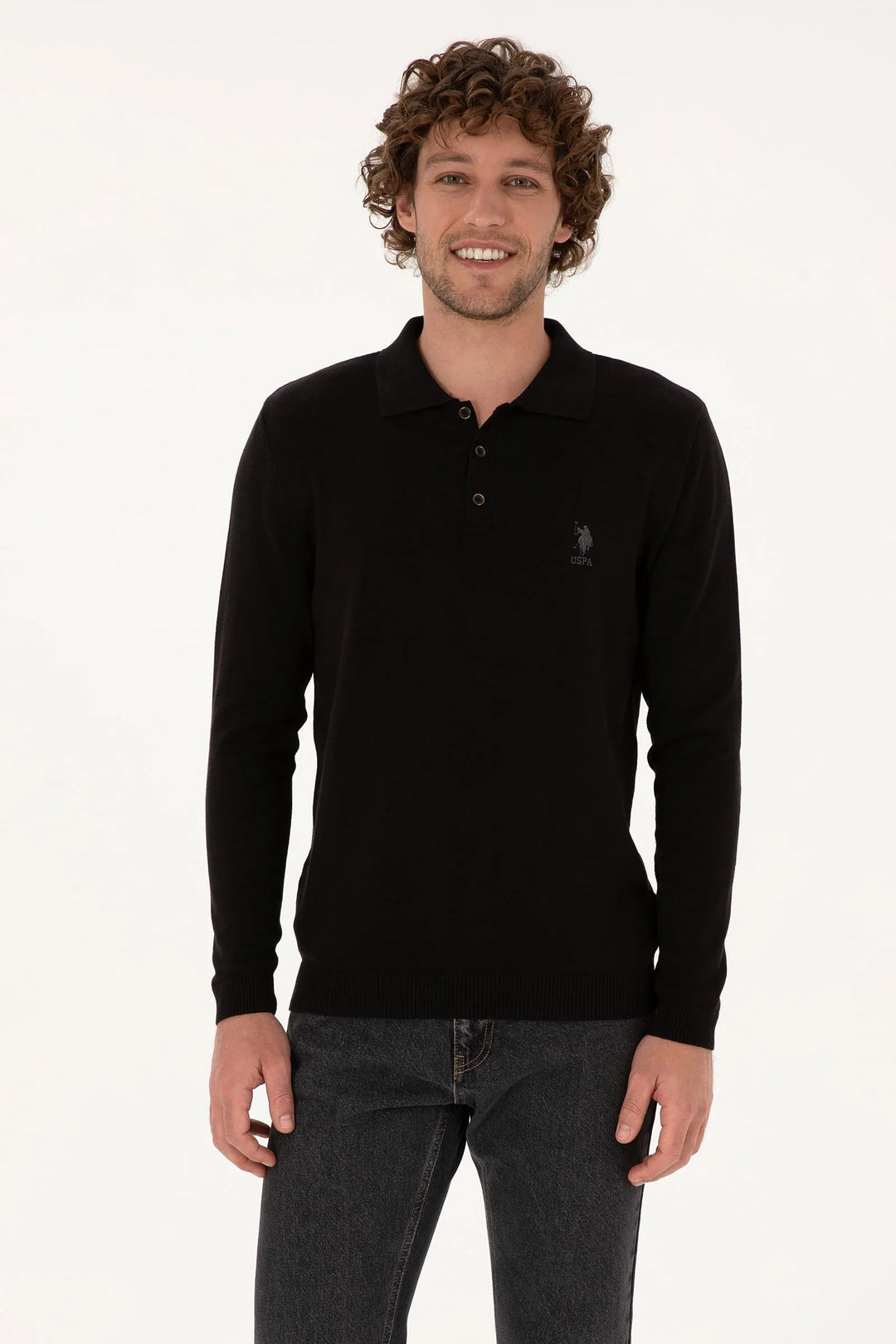 Black Long Sleeve Polo Shirt