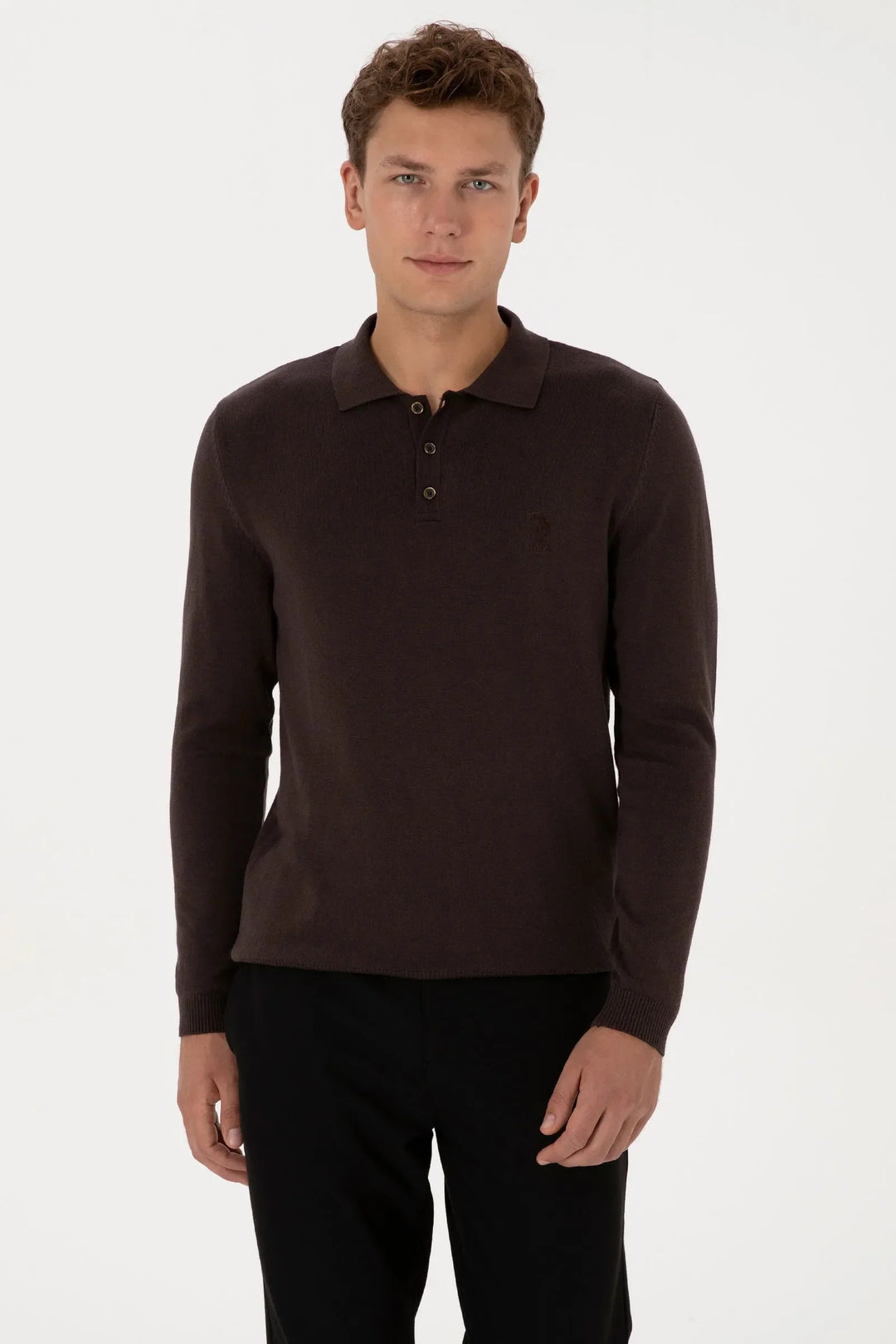 Dark Brown Long Sleeve Polo Shirt