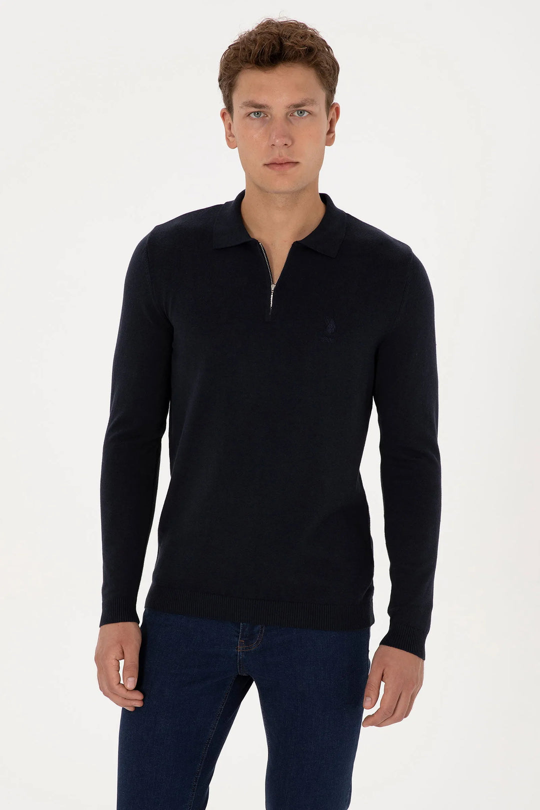 Navy Polo Shirt With Zipper