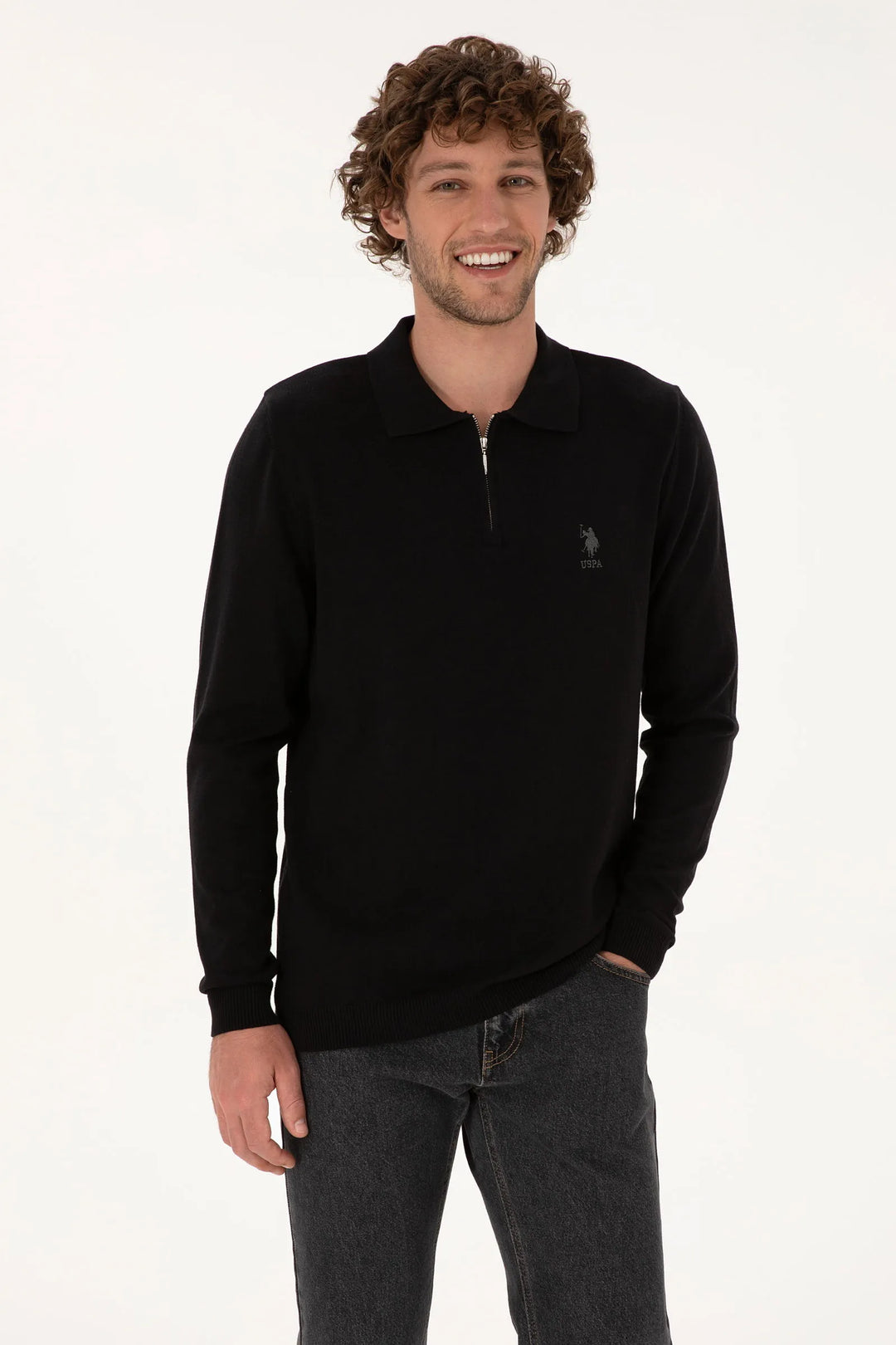 Black Polo Shirt With Zipper