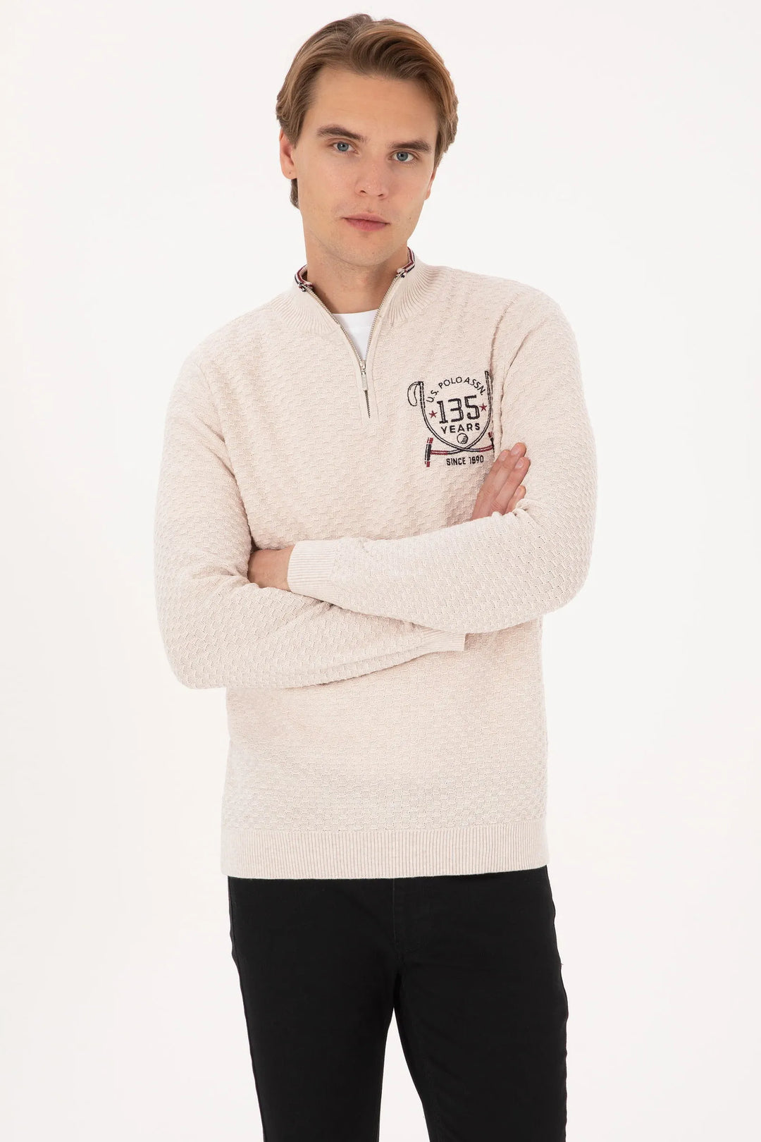 Cream Color Me Sweater With Zipper