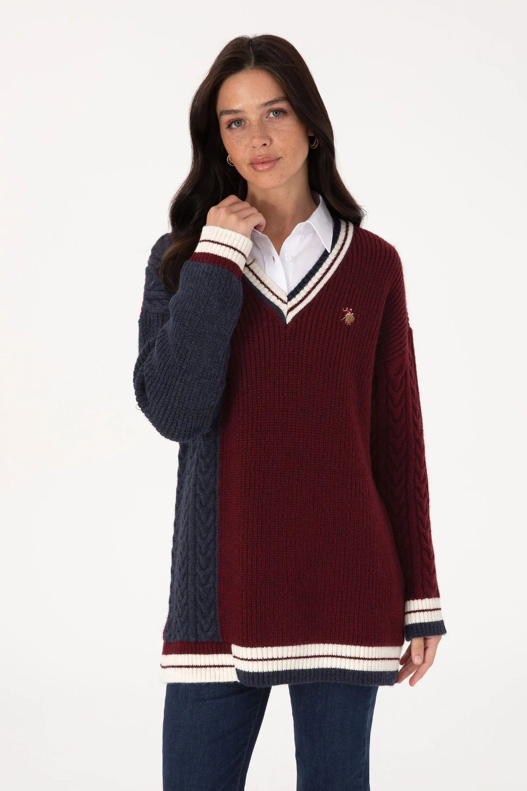 Navy Oversized V-Neck Sweater