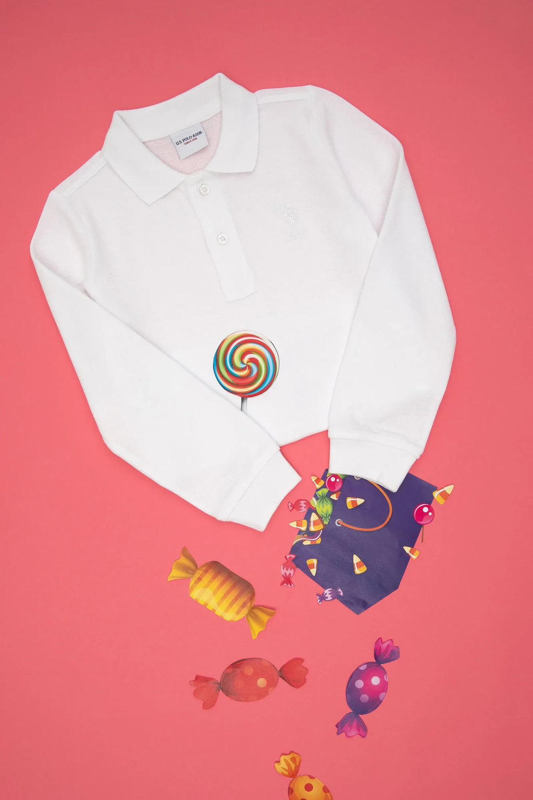 White Long Sleeve Polo Shirt