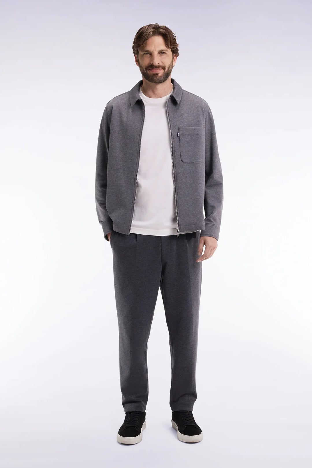 Double-Faced Jersey Trousers with Grey Elastic Waistband with a Modern Cut
