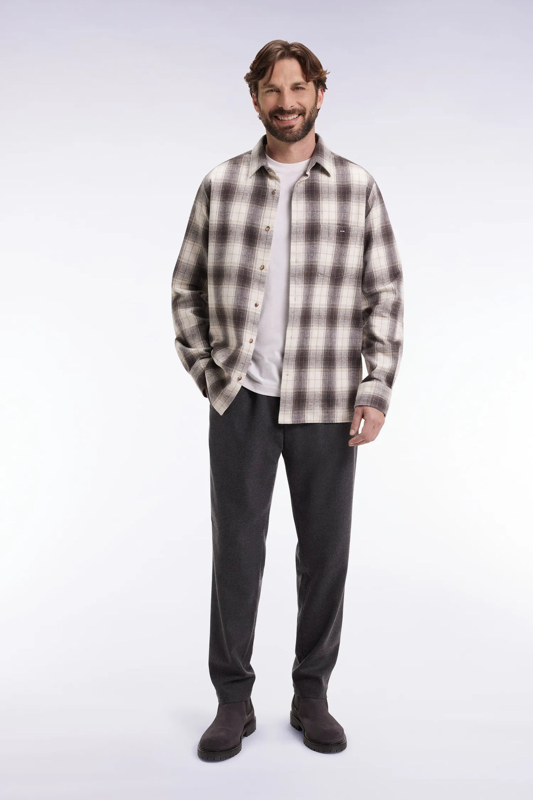 Heather Grey Elastic Waist Trousers with a Modern Fit