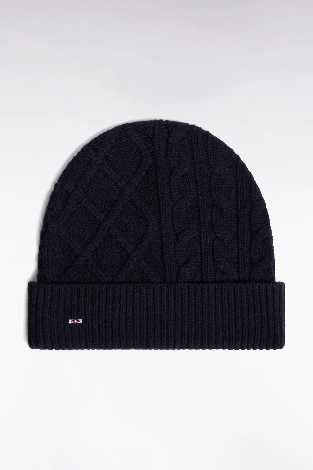 Cable Knit Hat in Wool and Navy Cotton