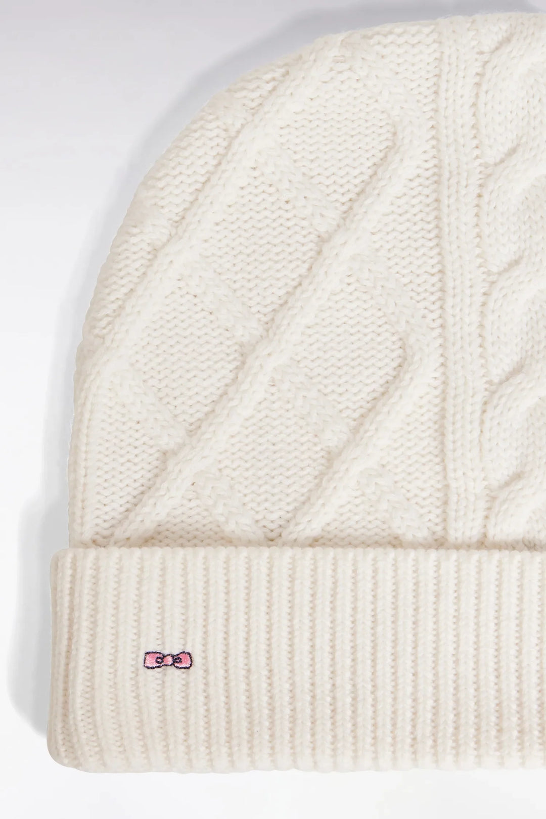 White Wool and Cotton Cable Knit Hat
