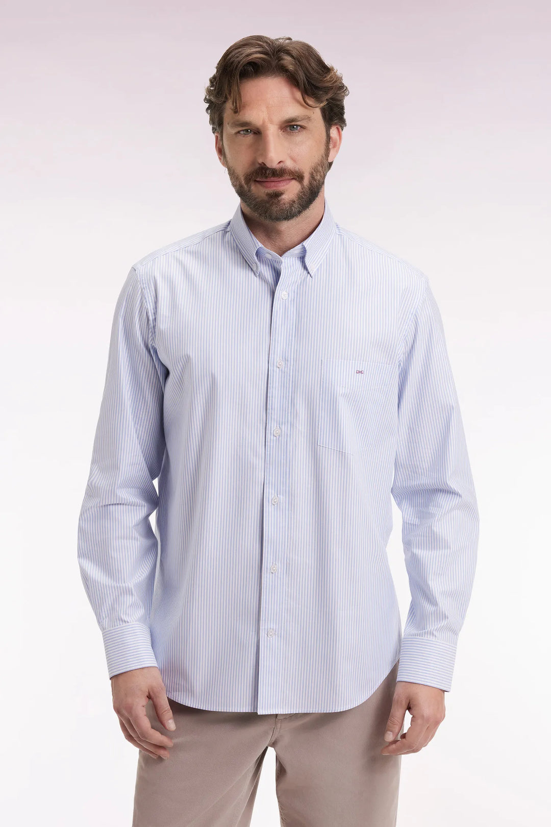 Striped Cotton Shirt in Sky Straight Cut