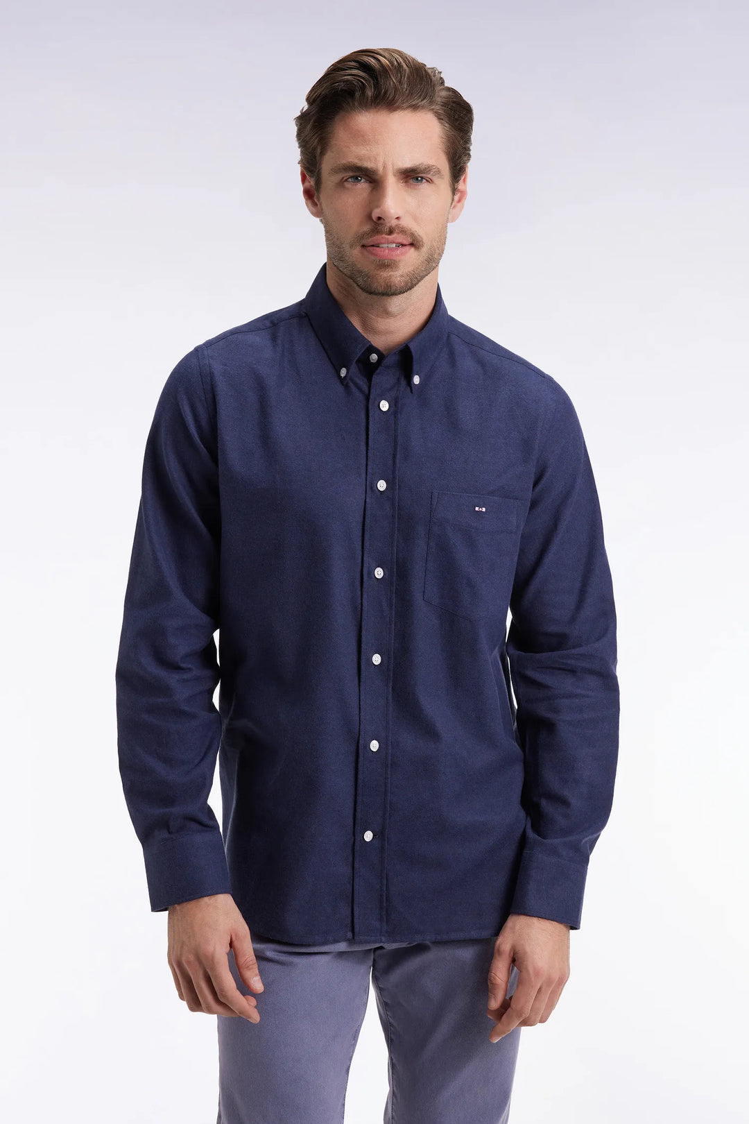 Straight Cut Navy Flannel Shirt