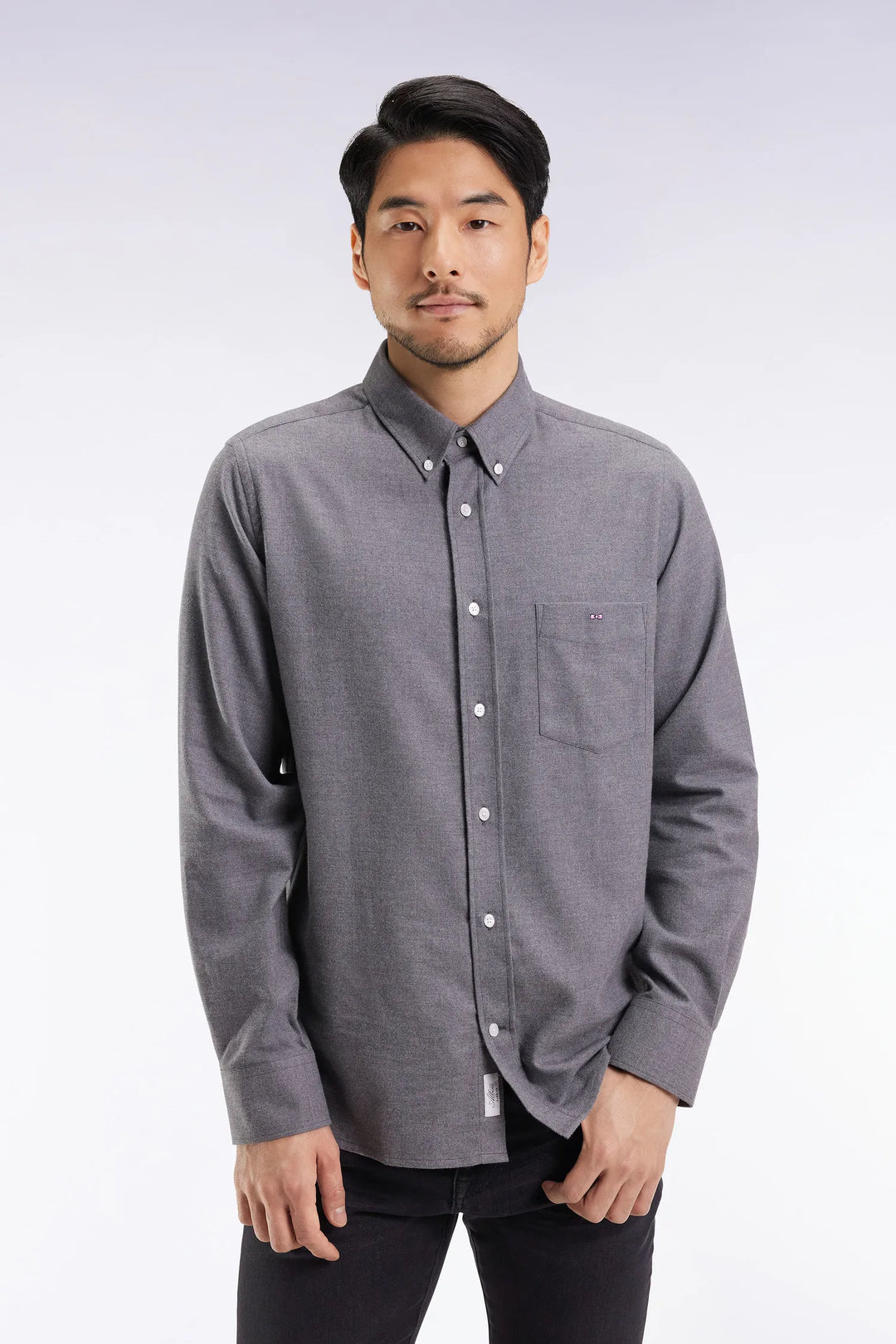 Grey Flannel Shirt with a Straight Cut