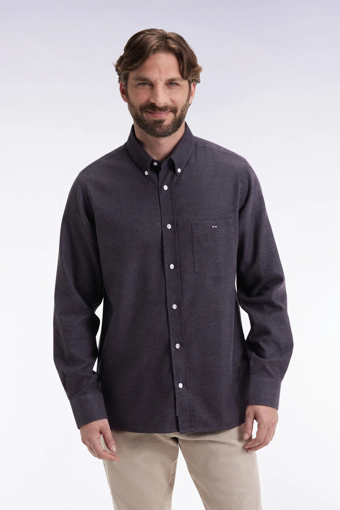 Straight Cut Dark Grey Flannel Shirt
