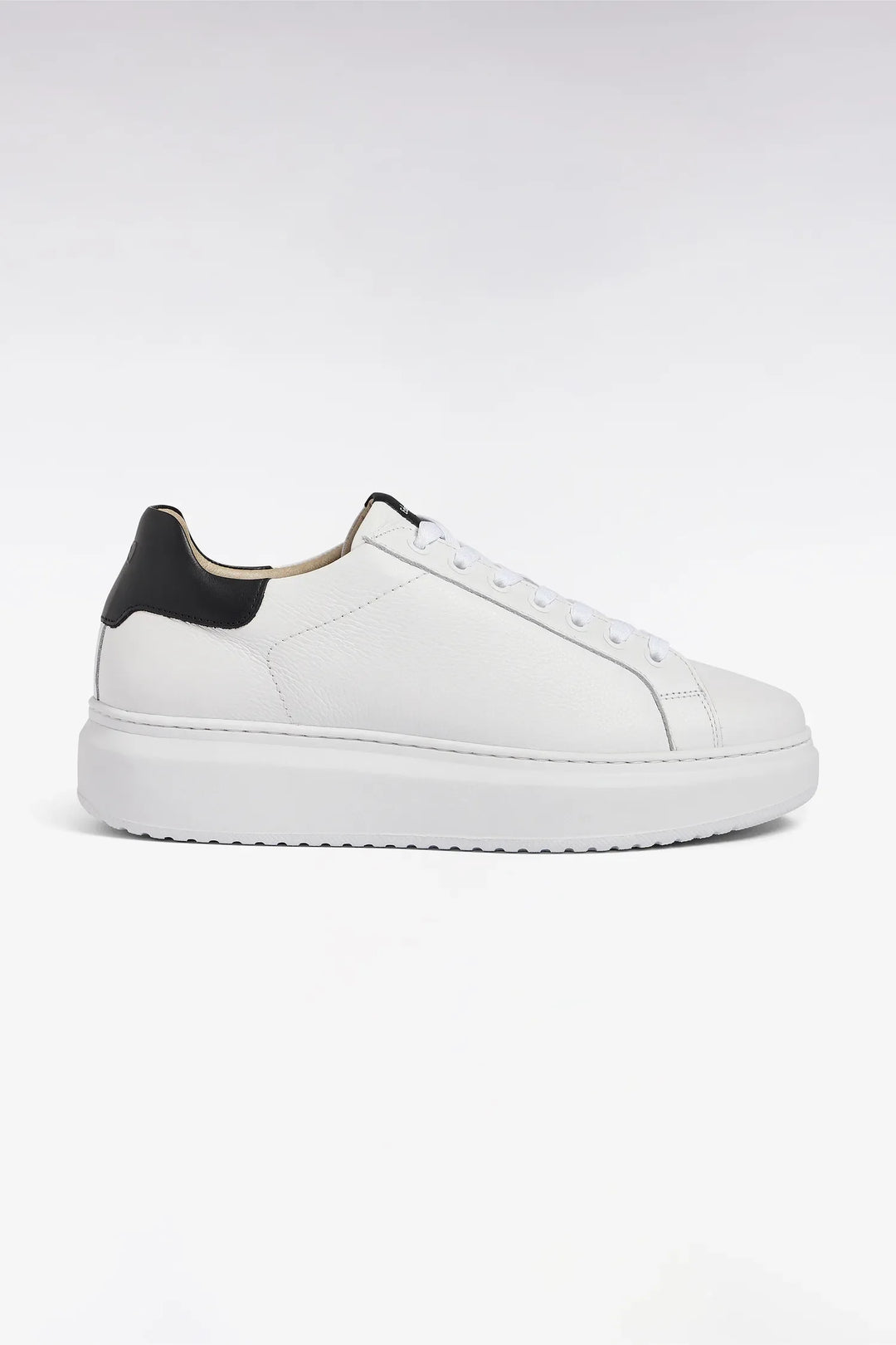 White and Navy Pebbled Leather Low-Top Sneakers