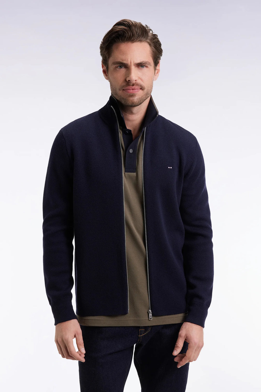 Straight Cut Navy Merino Wool Cardigan