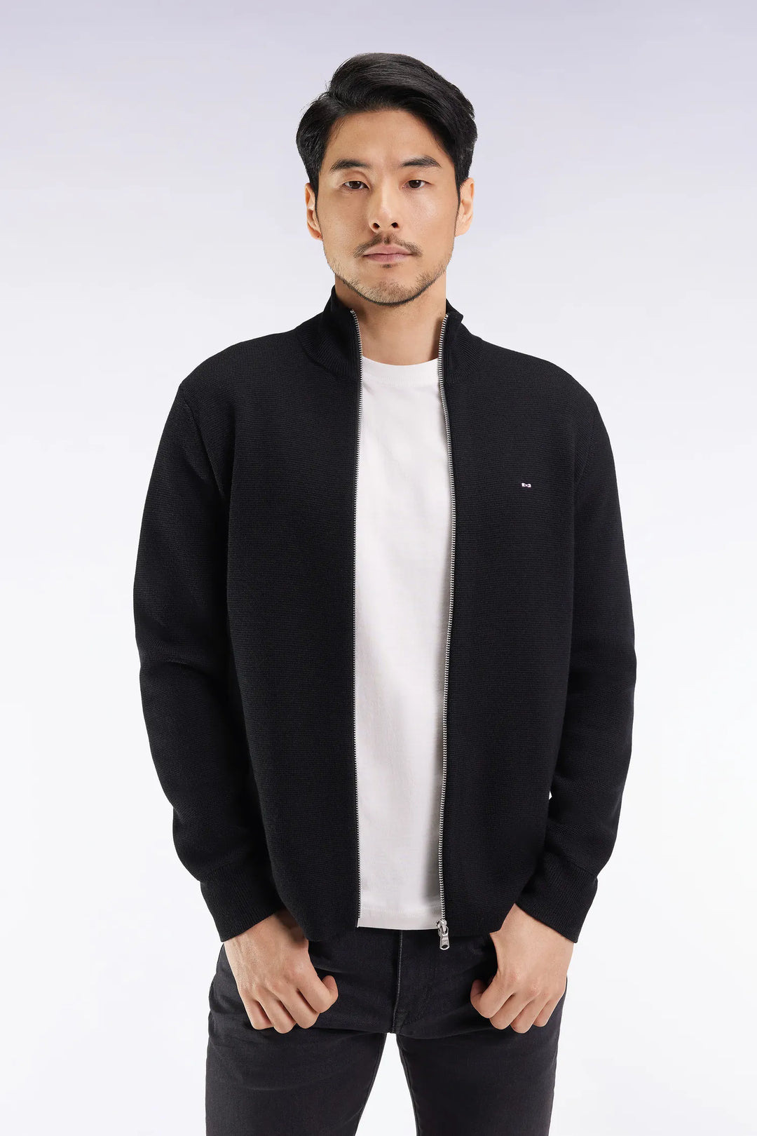 Straight Cut Black Merino Wool Cardigan