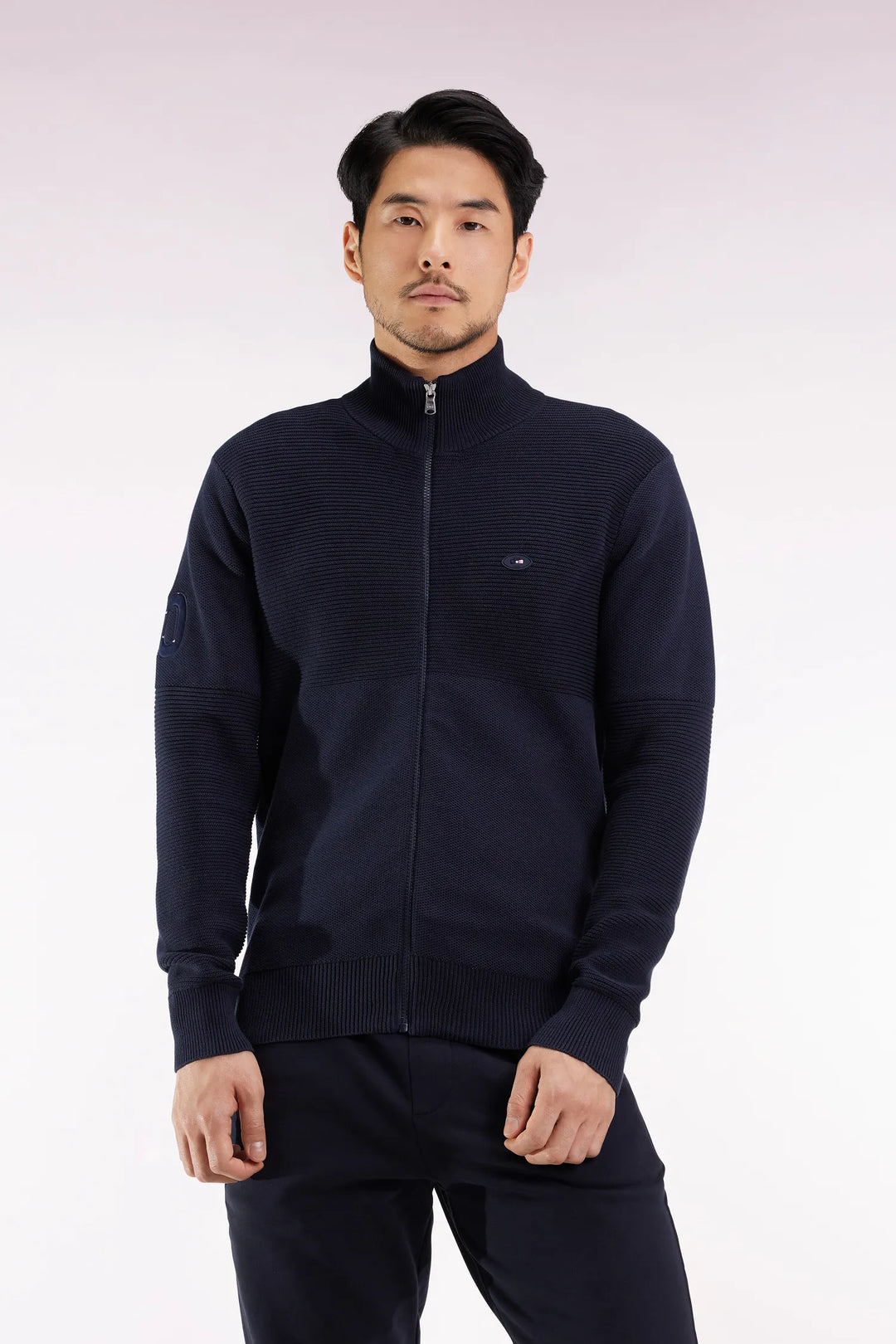 XV De France Zipped Cardigan in Navy Cotton