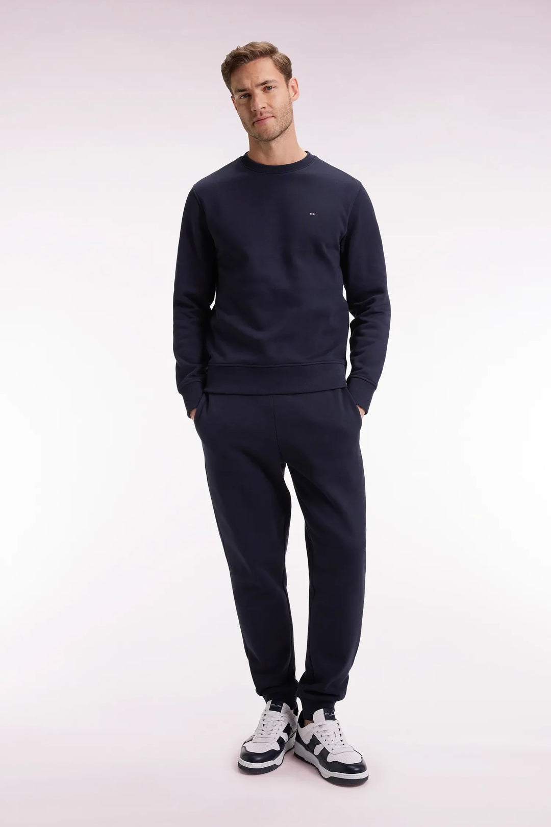 Straight Cut Navy Brushed Fleece Joggers