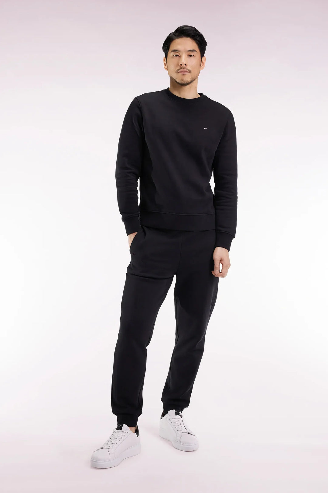 Black Brushed Fleece Joggers with Straight Cut