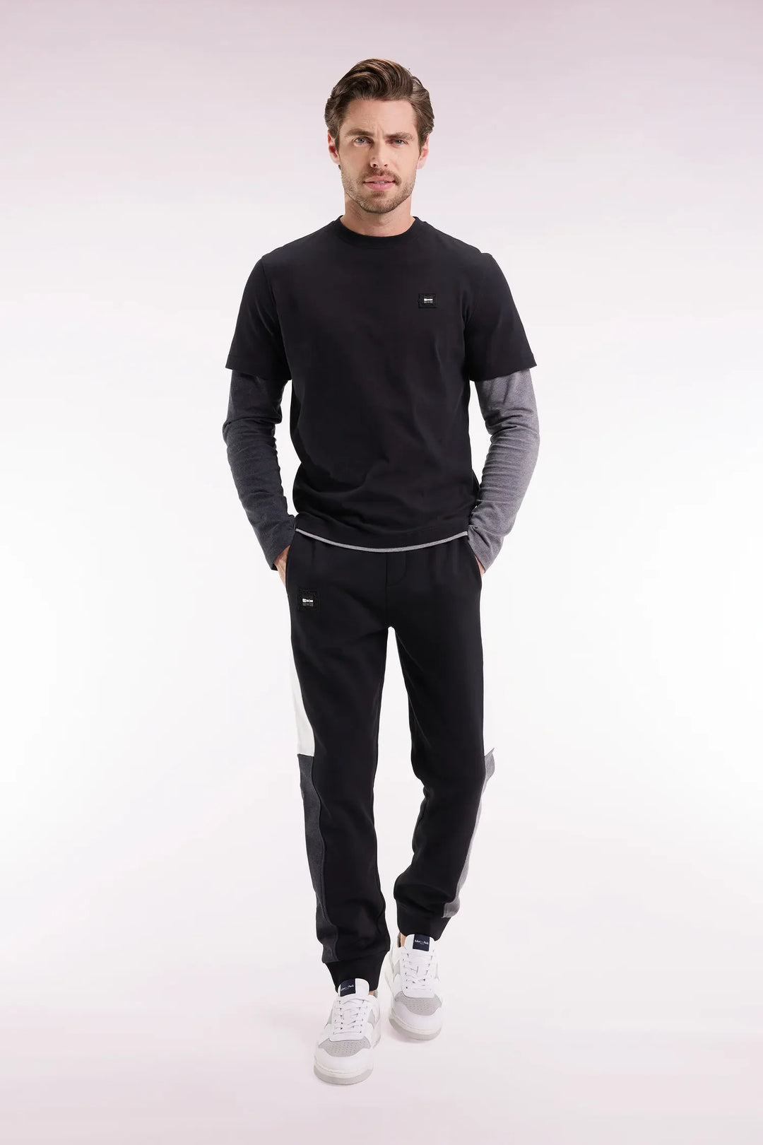 Black Colorblock Brushed Fleece Joggers with Straight Fit