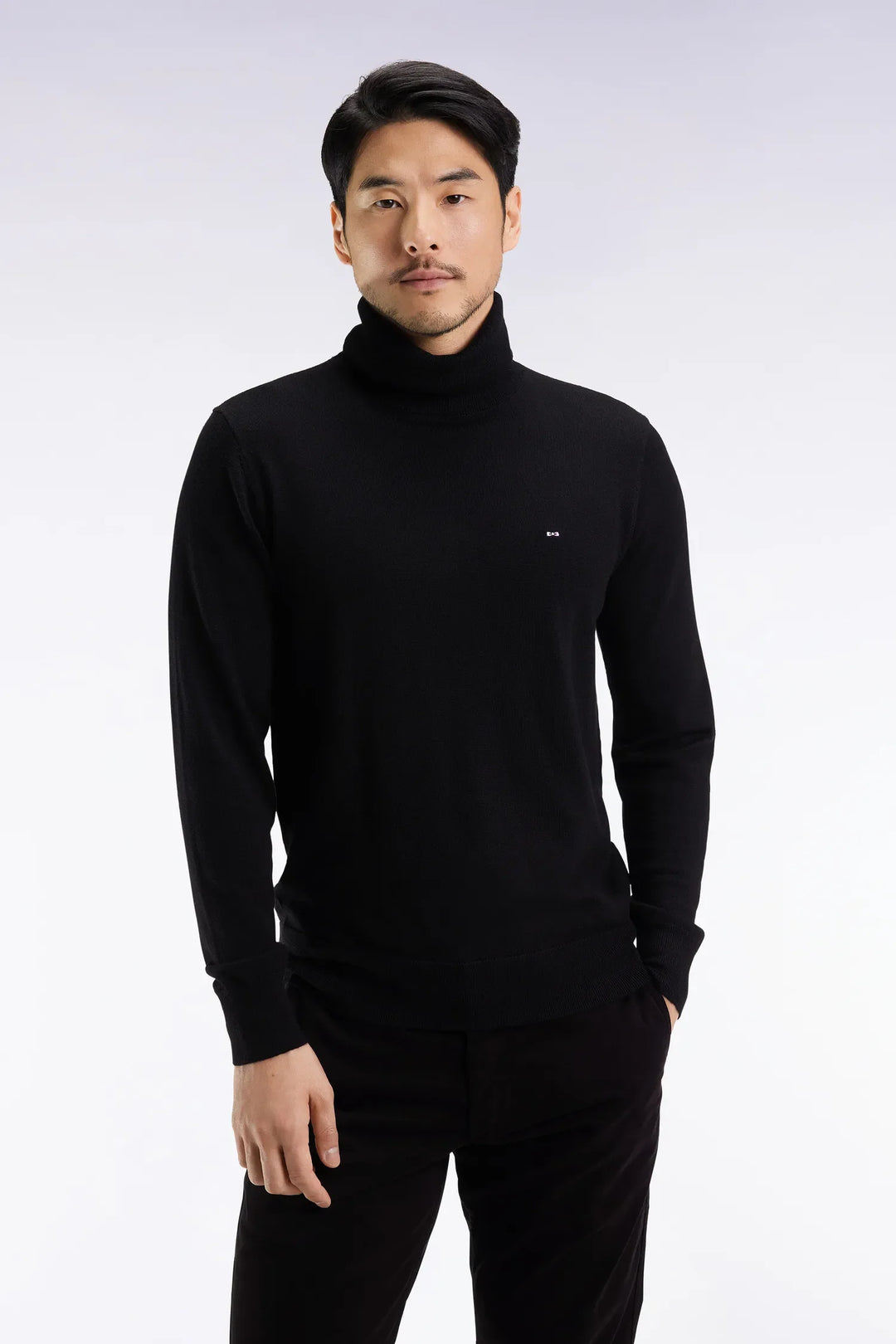 Black Merino Wool Turtleneck Sweater