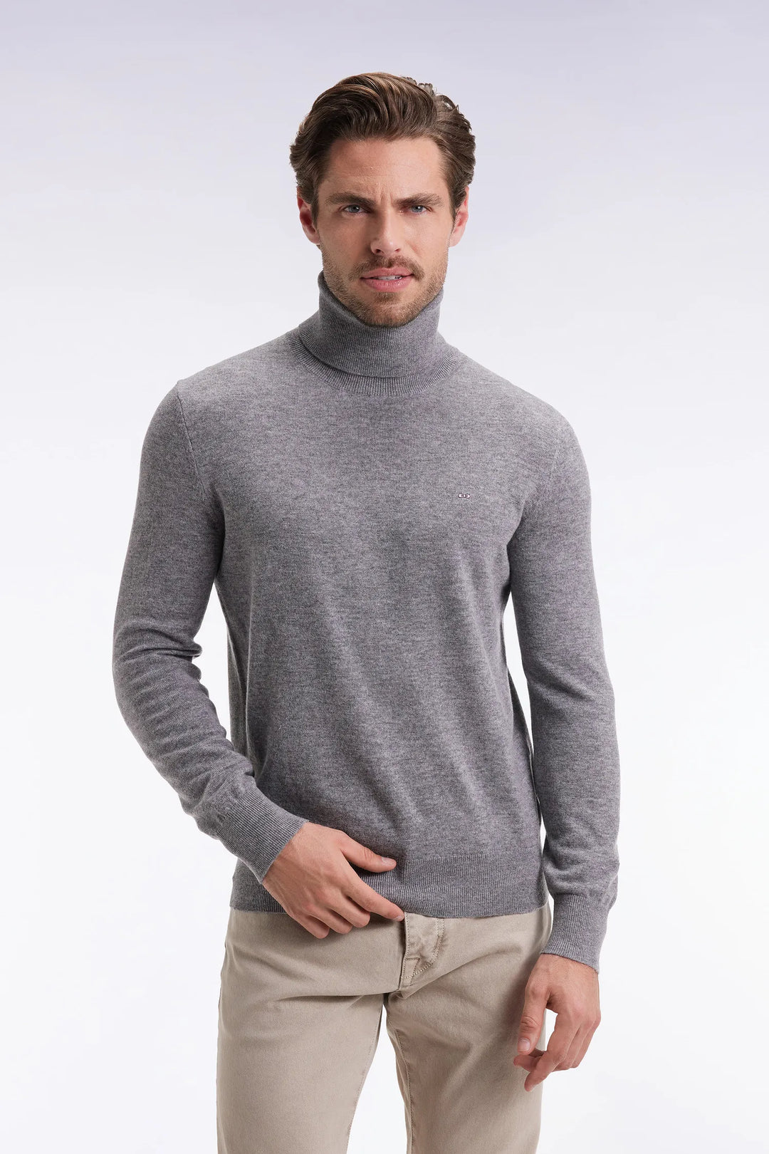 Turtleneck Sweater in Virgin Wool and Grey Cashmere