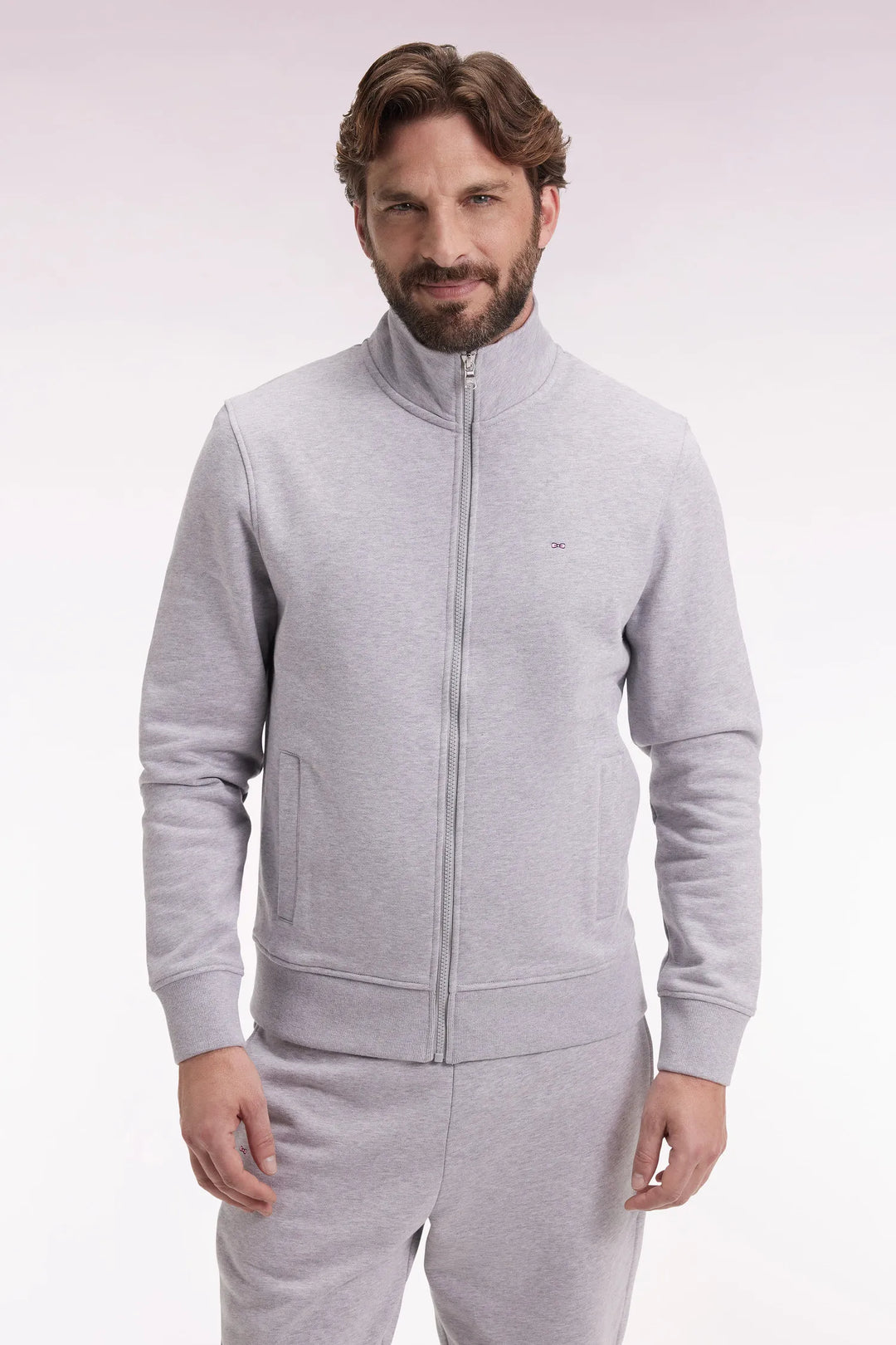 Grey Cotton Zip-Up Sweatshirt with a Straight Cut