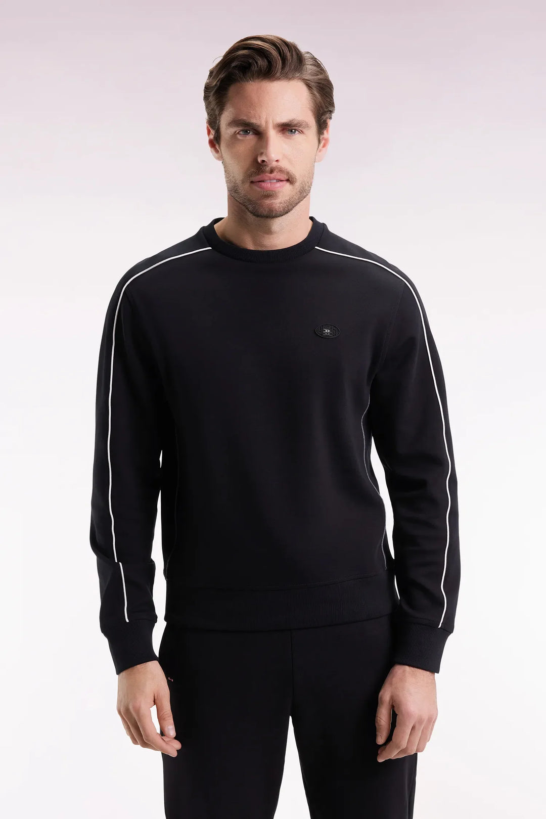 Black Fleece Sweatshirt with Colorful Piping