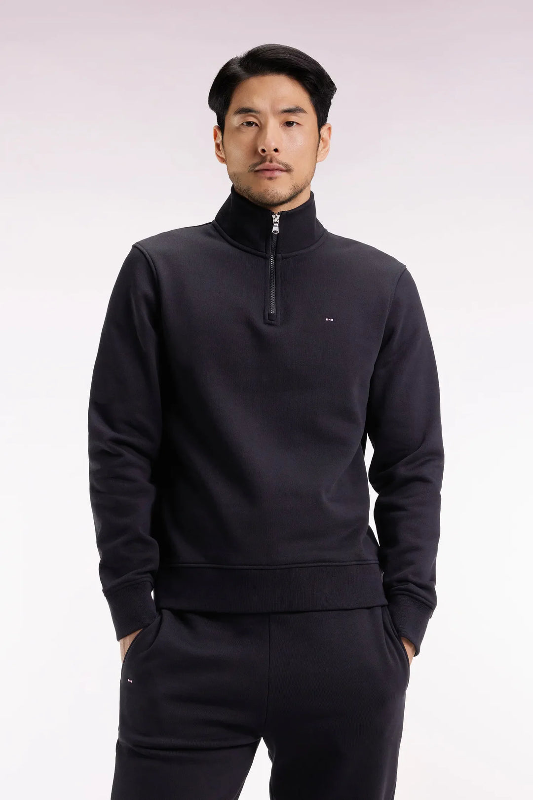 Black Cotton Fleece Zip-Up Sweatshirt