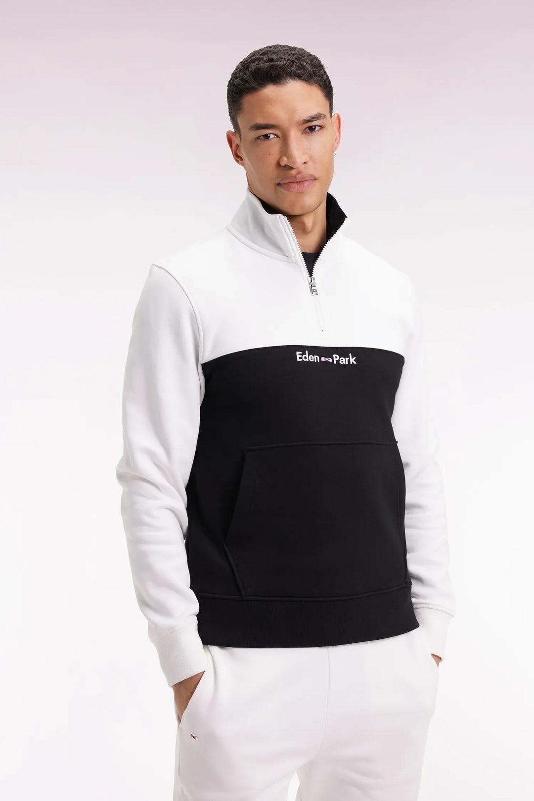 Two-Tone White Fleece Trucker Collar Sweatshirt