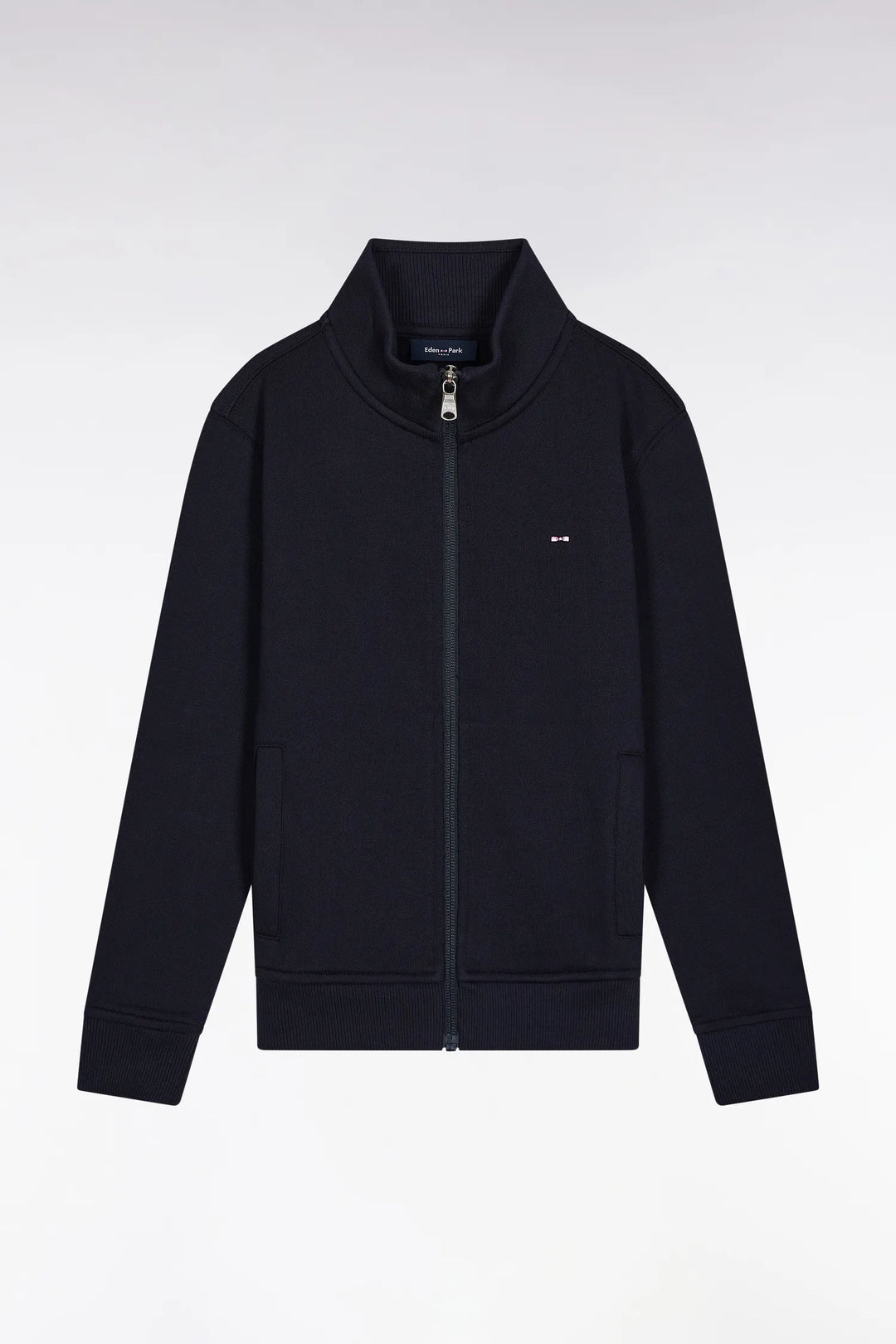 Zip-Up Sweatshirt with High Collar in Navy Cotton Fleece