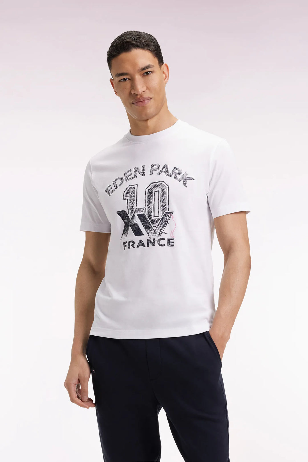 White Short-Sleeved T-Shirt with XV De France Screen Print