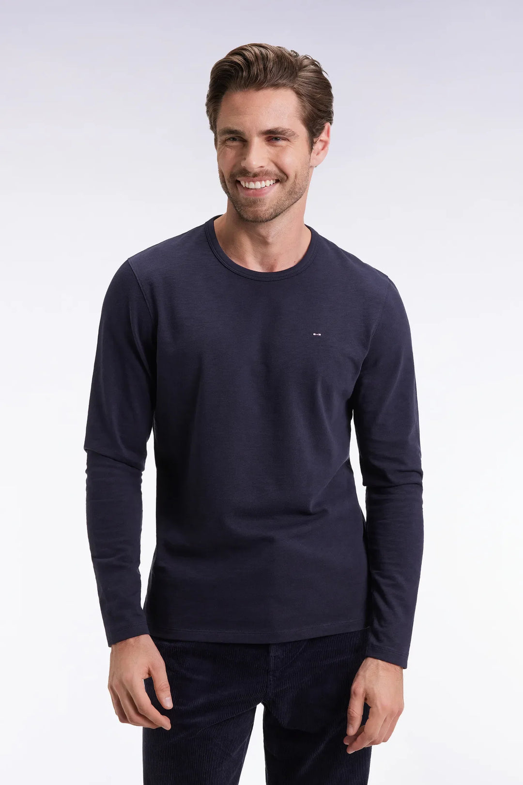 Navy Slub Cotton Long-Sleeved T-Shirt