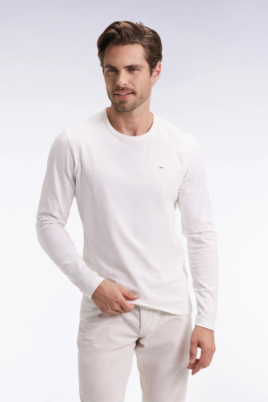 Ecru Slub Cotton Long-Sleeved T-Shirt