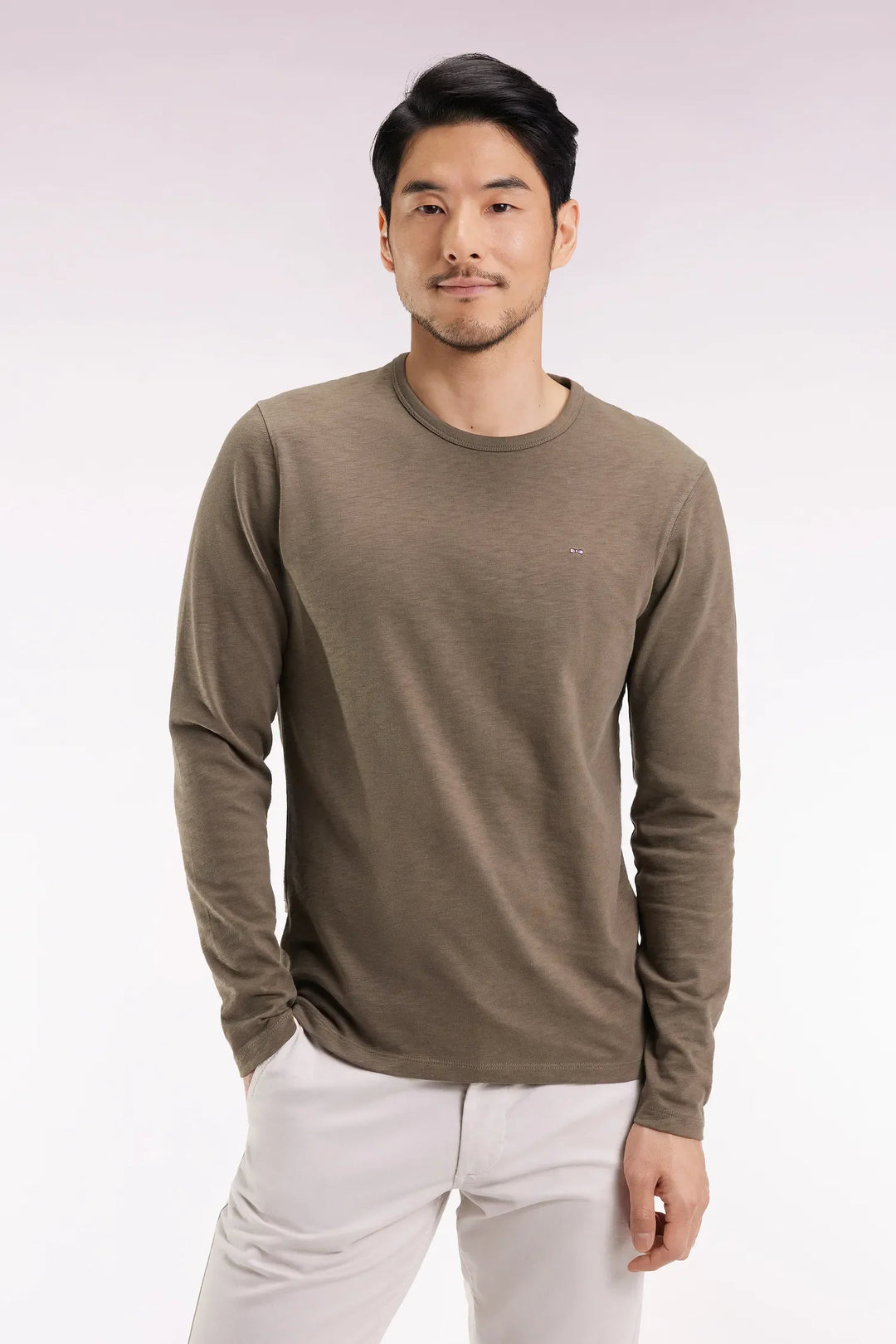 Khaki Slub Cotton Long Sleeve T-Shirt