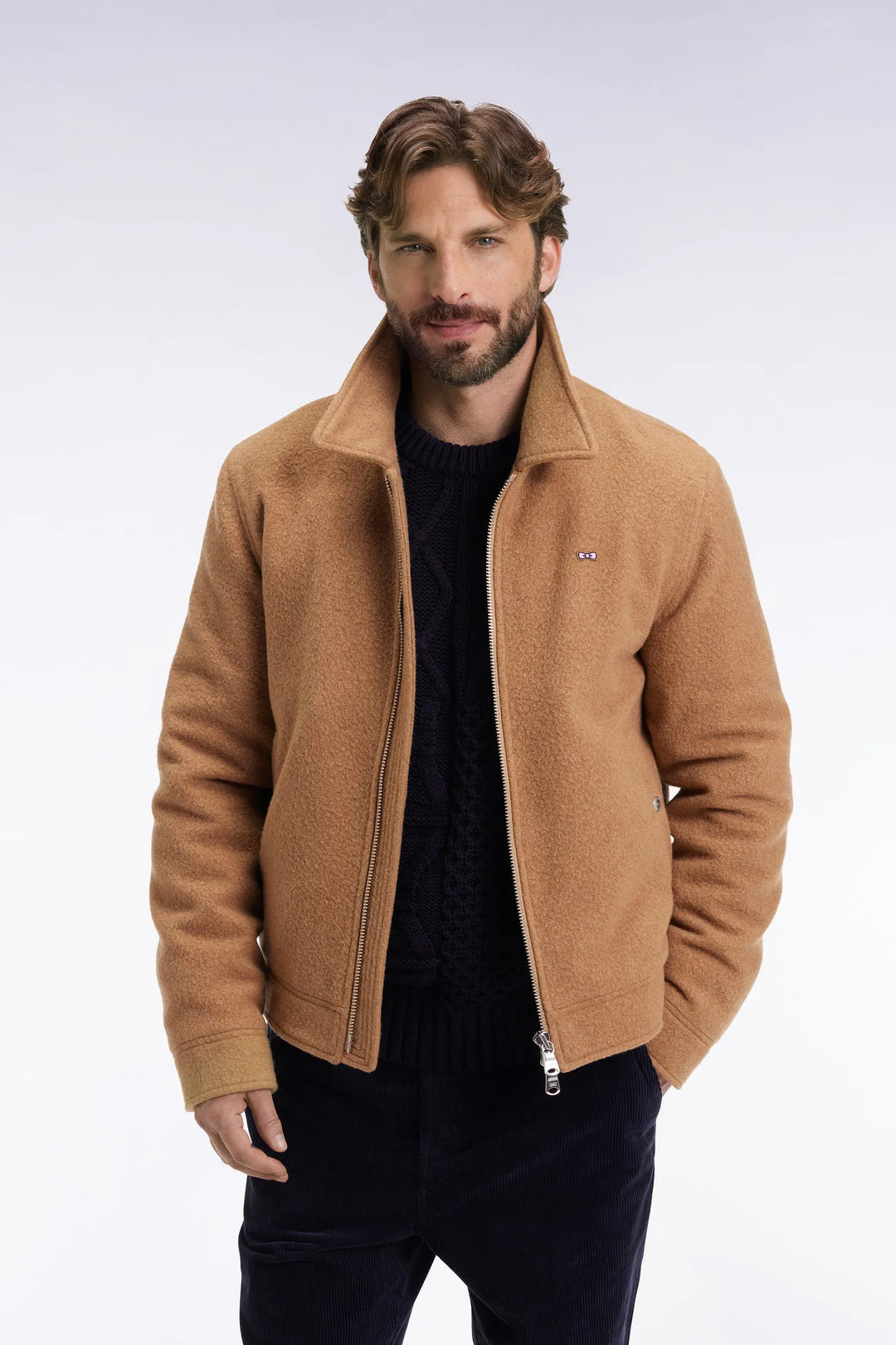 Jacket in Camel Boiled Wool Blend