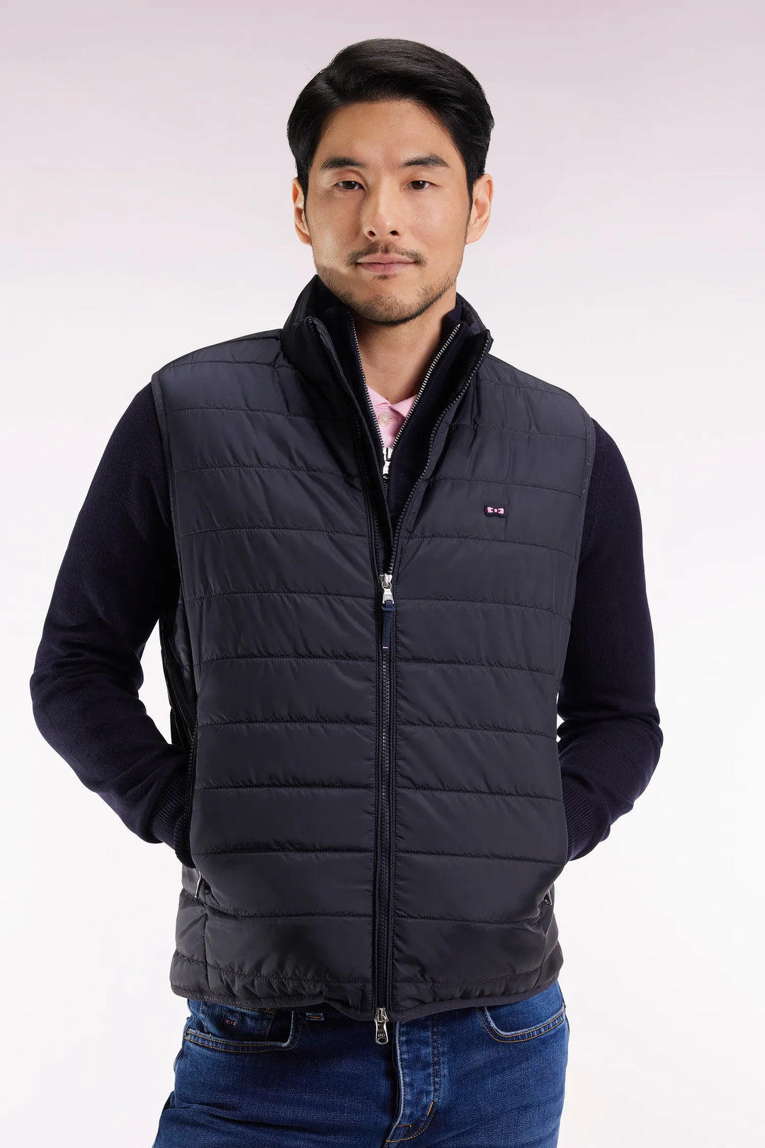 Sleeveless Down Jacket in Navy Quilted Nylon