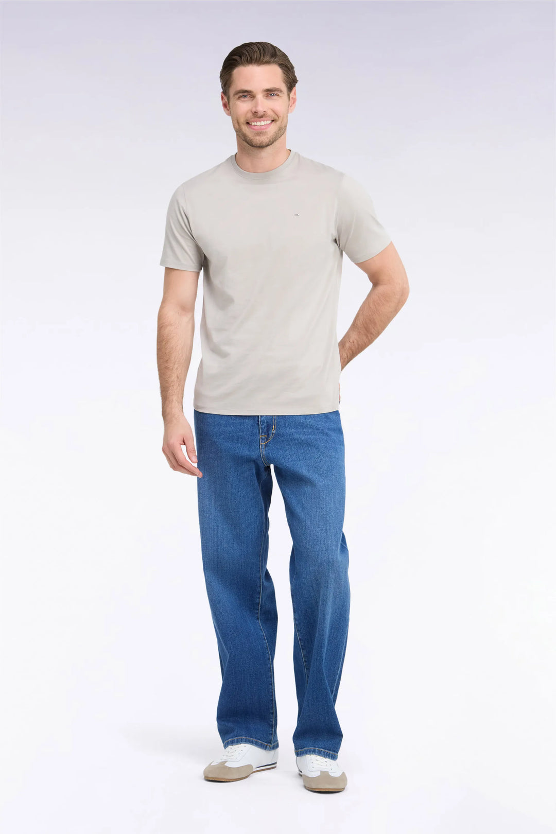 Stone Bleach Stretch Denim Jeans with a Regular Fit
