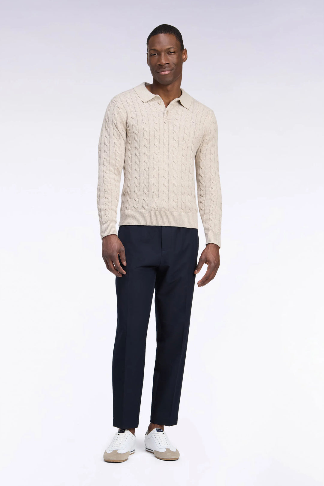 Elasticated Waist Trousers in Navy Technical Stretch Nylon with a Modern Fit