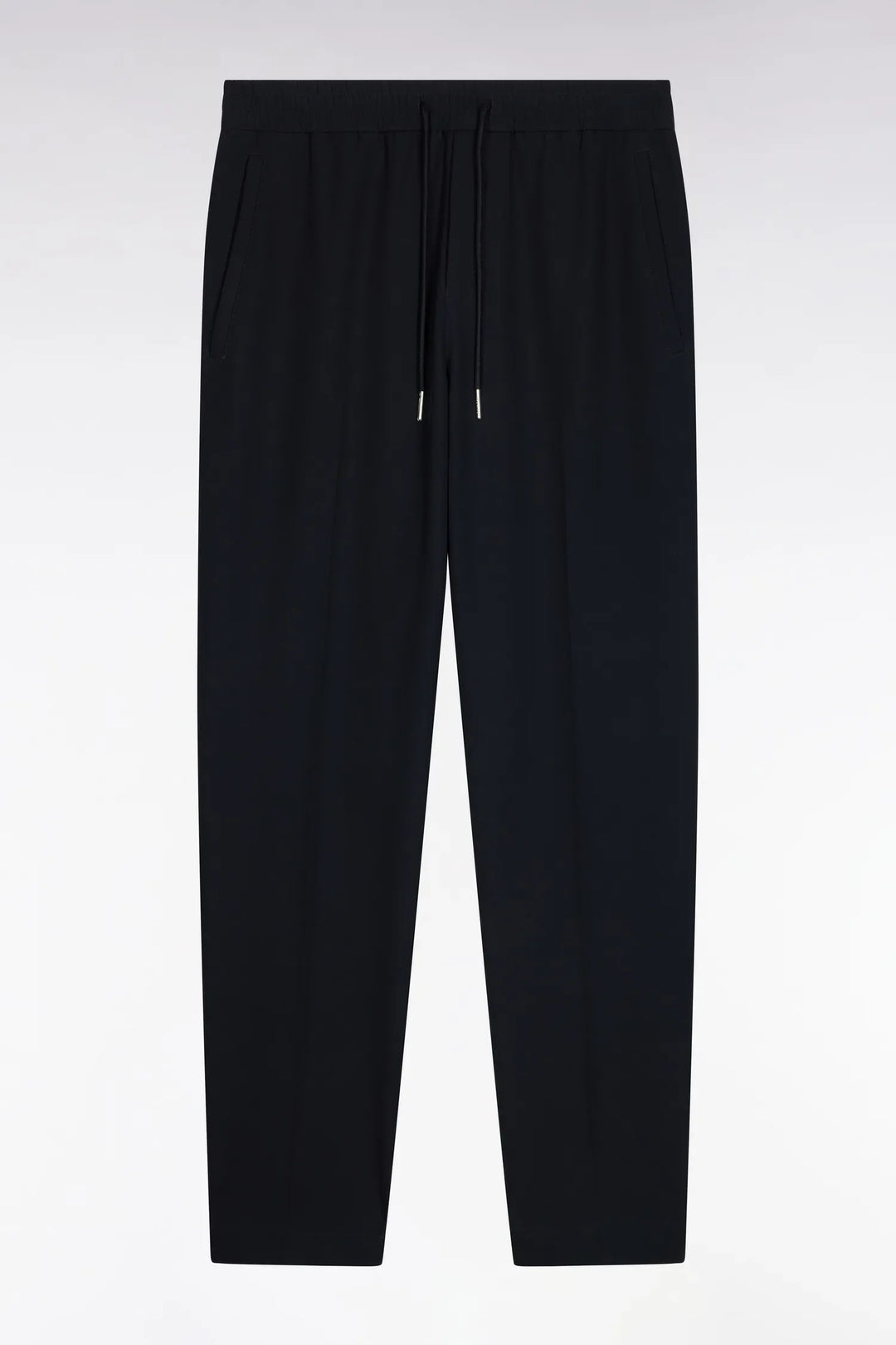 Elasticated Waist Trousers in Navy Technical Stretch Nylon with a Modern Fit