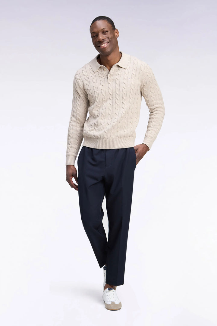 Elasticated Waist Trousers in Navy Technical Stretch Nylon with a Modern Fit