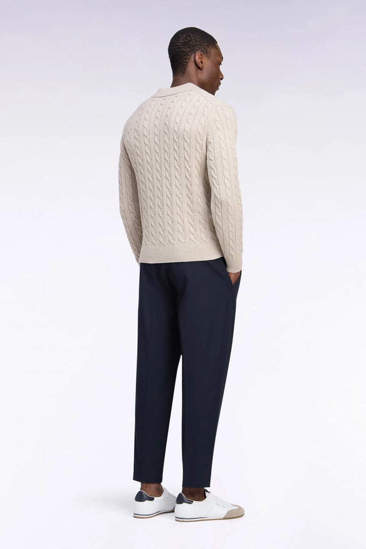 Elasticated Waist Trousers in Navy Technical Stretch Nylon with a Modern Fit