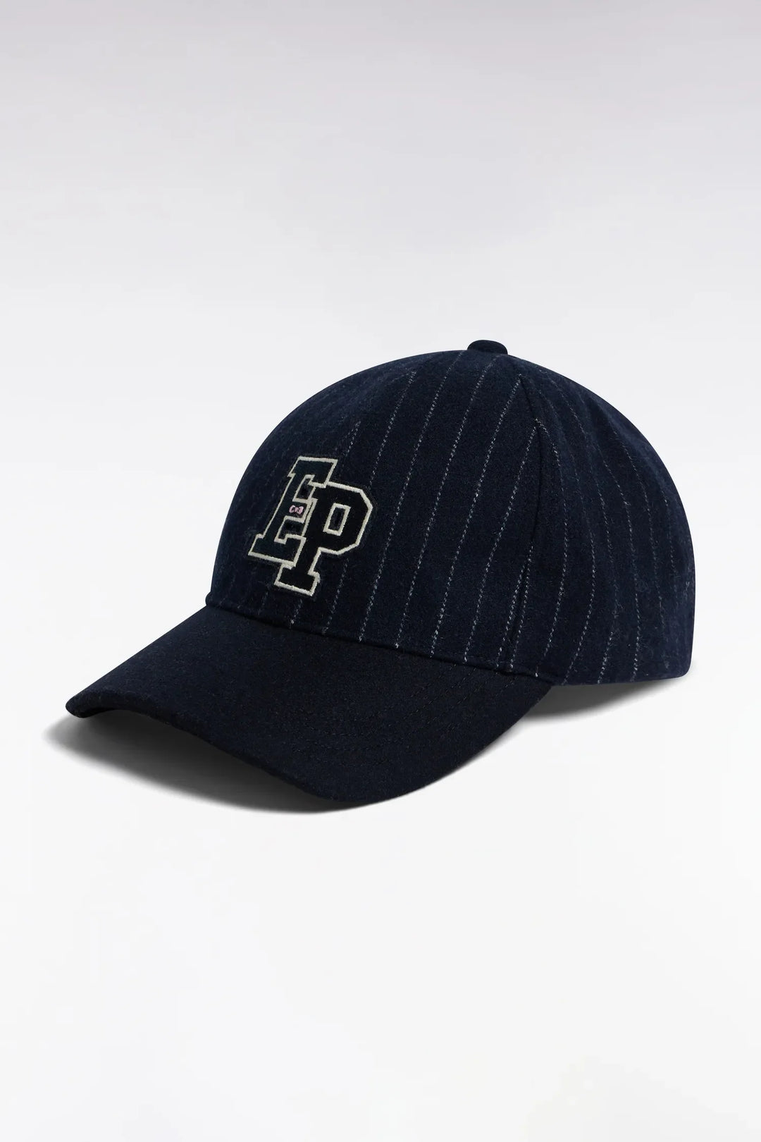 Bi-Material Cap in Navy Striped Wool Cloth with EP Patch