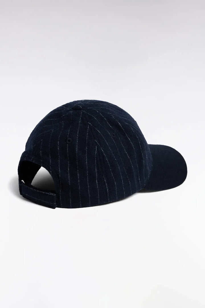 Bi-Material Cap in Navy Striped Wool Cloth with EP Patch