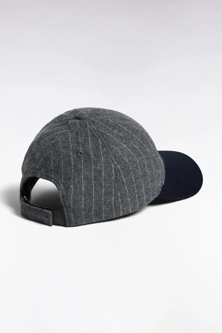 Bi-Material Cap in Grey Striped Wool Cloth with EP Patch